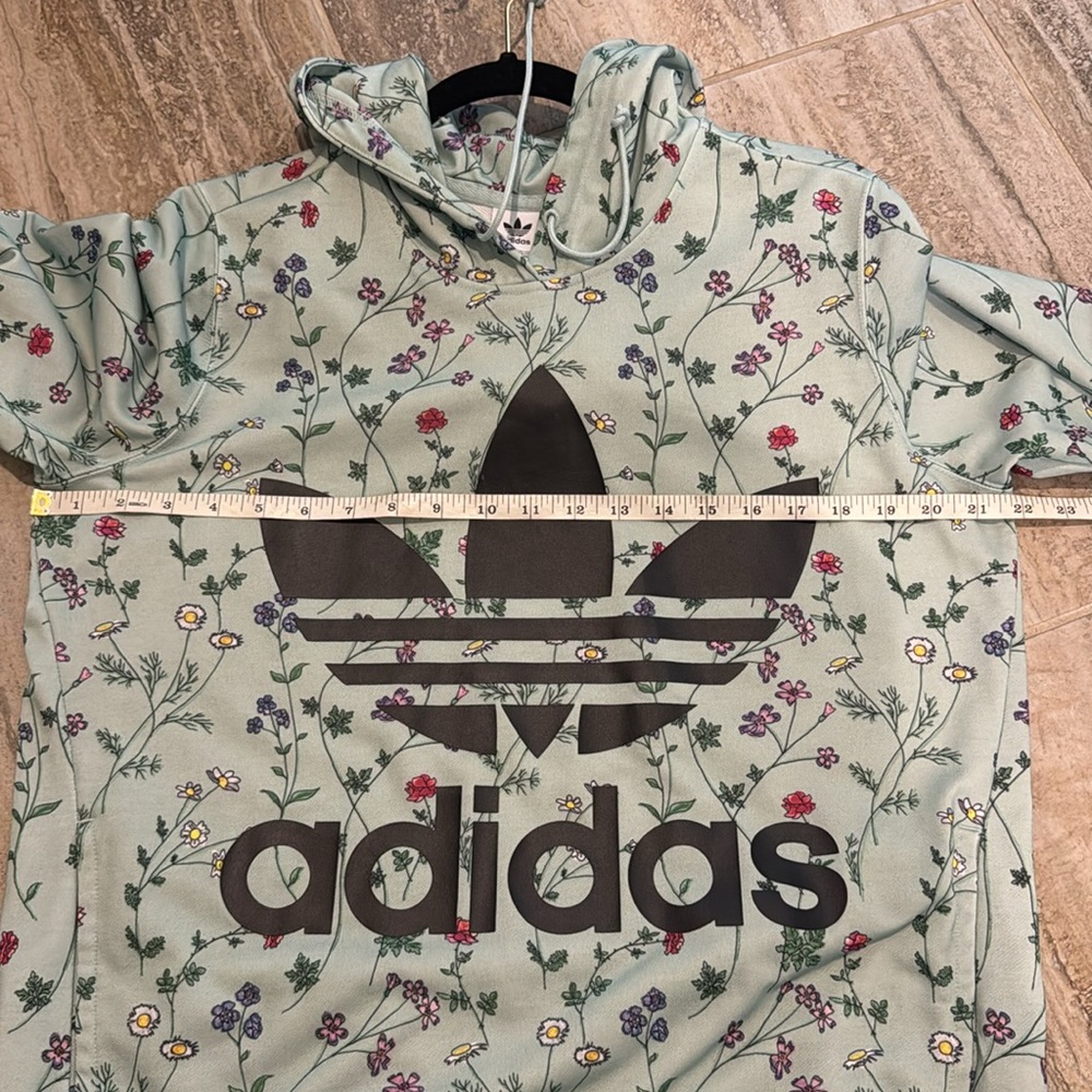 Adidas Floral Print Logo Hooded Sweatshirt Hoodie Green Floral Size Medium - Picture 7 of 16
